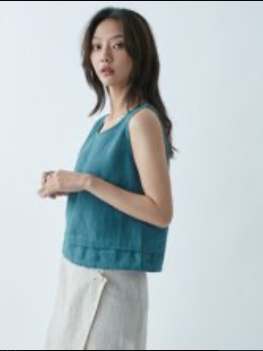 Quince - 100% European Linen Tank - mineral blue - size M